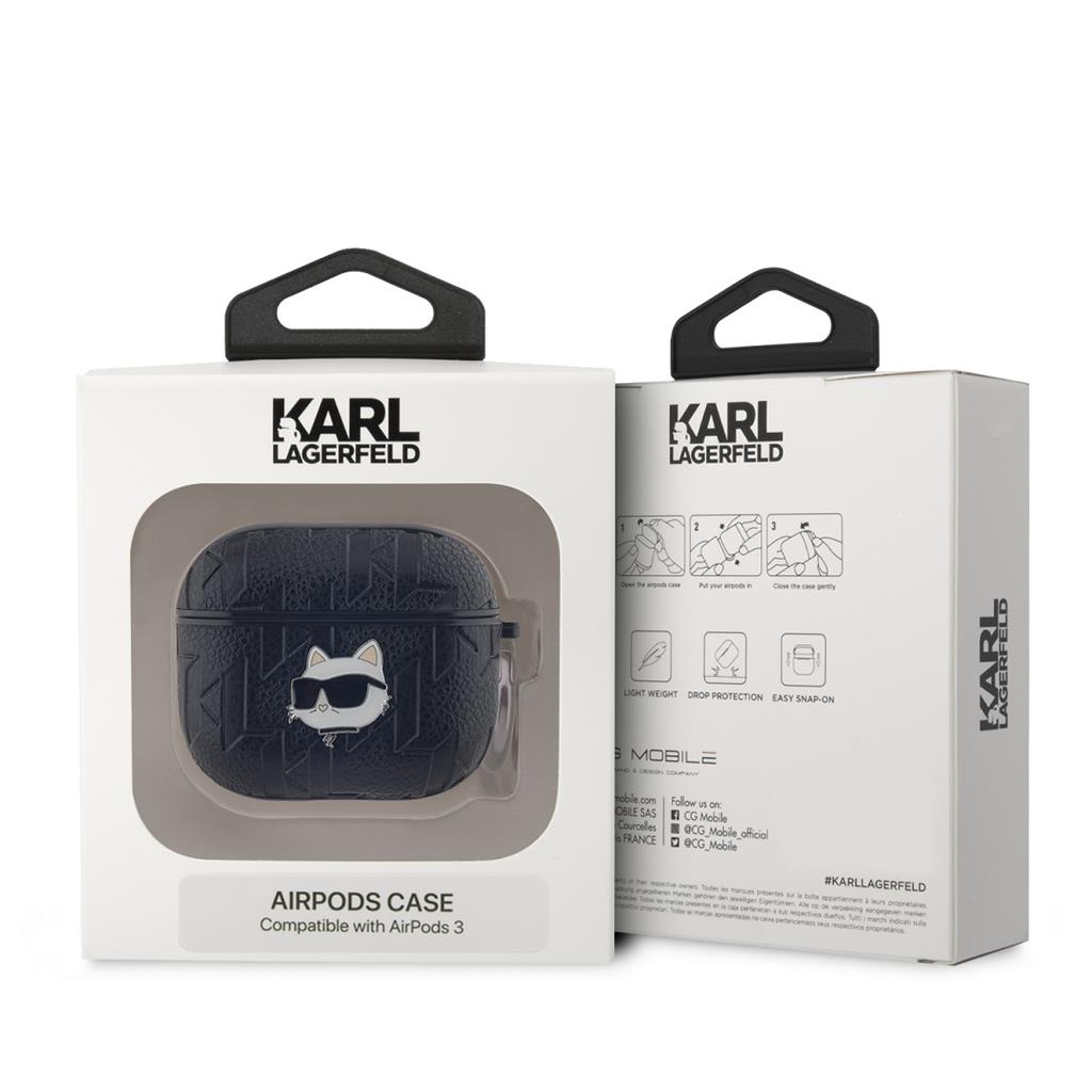 Apple AirPods 3 Karl Lagerfeld PU Embossed Choupette Head tok (Fekete) - KLA3PGCHPK