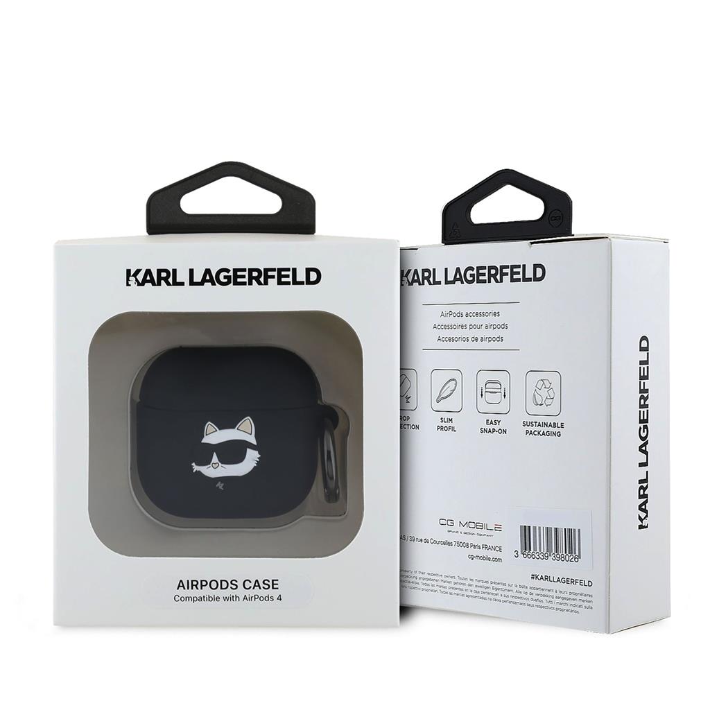 Apple AirPods 4 Karl Lagerfeld 3D Logo NFT Choupette Head Silicone tok (Fekete) - KLA4RUNCHK