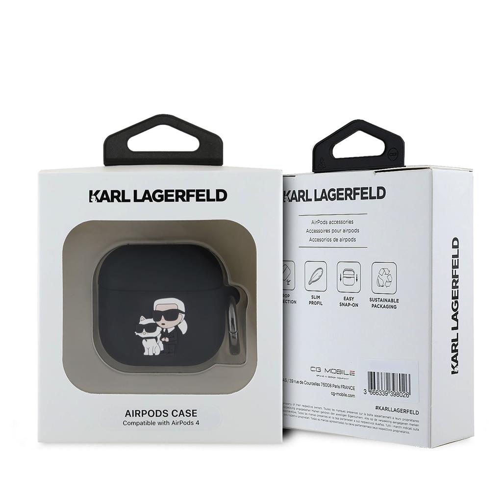 Apple AirPods 4 Karl Lagerfeld 3D Logo NFT Karl and Choupette Silicone tok (Fekete) - KLA4RUNKC