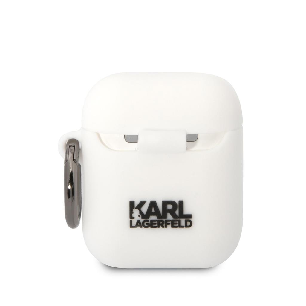 Apple AirPods / AirPods 2 Karl Lagerfeld 3D Logo NFT Choupette Head Silicone tok (Fehér) - KLA2RUNCHH