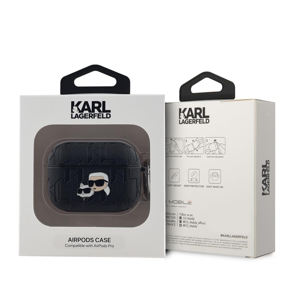 Apple AirPods Pro Karl Lagerfeld PU Embossed Karl and Choupette Heads tok (Fekete) - KLAPPGKCPK