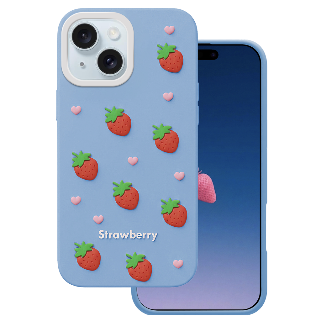 Apple iPhone 13 / iPhone 14 / iPhone 15 Strawberry hátlap tok (Kék)