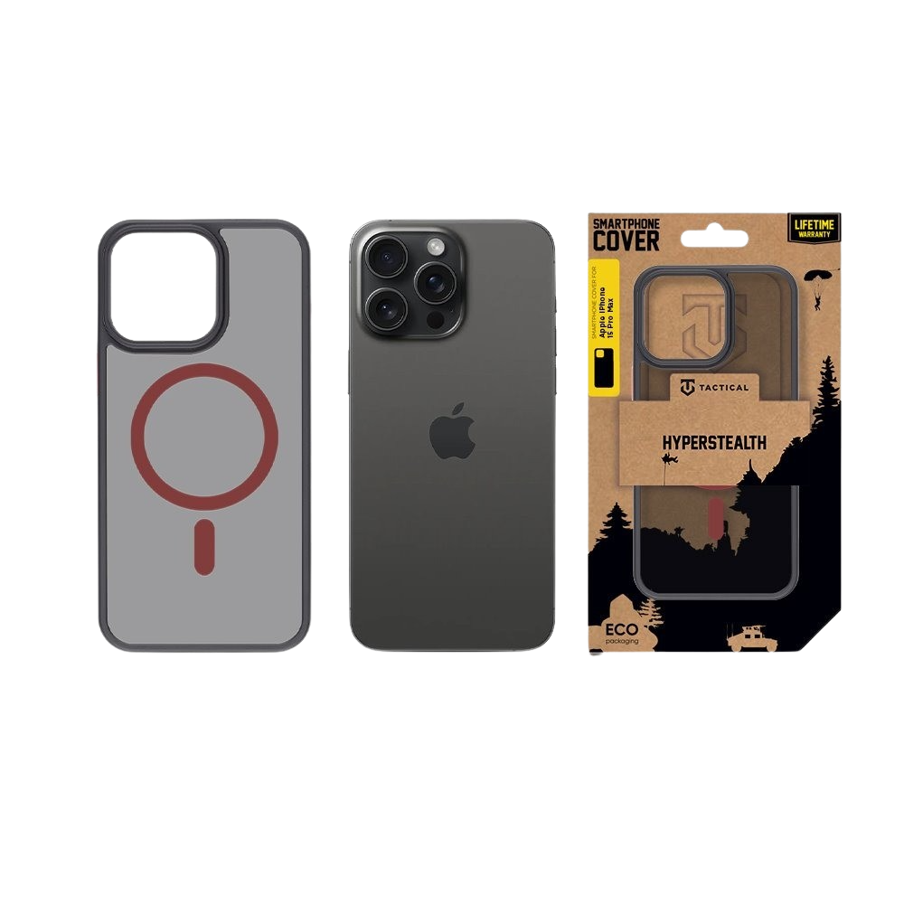 Apple iPhone 15 Pro Max Tactical MagForce Hyperstealth 2.0 hátlap tok (Fekete - Piros)