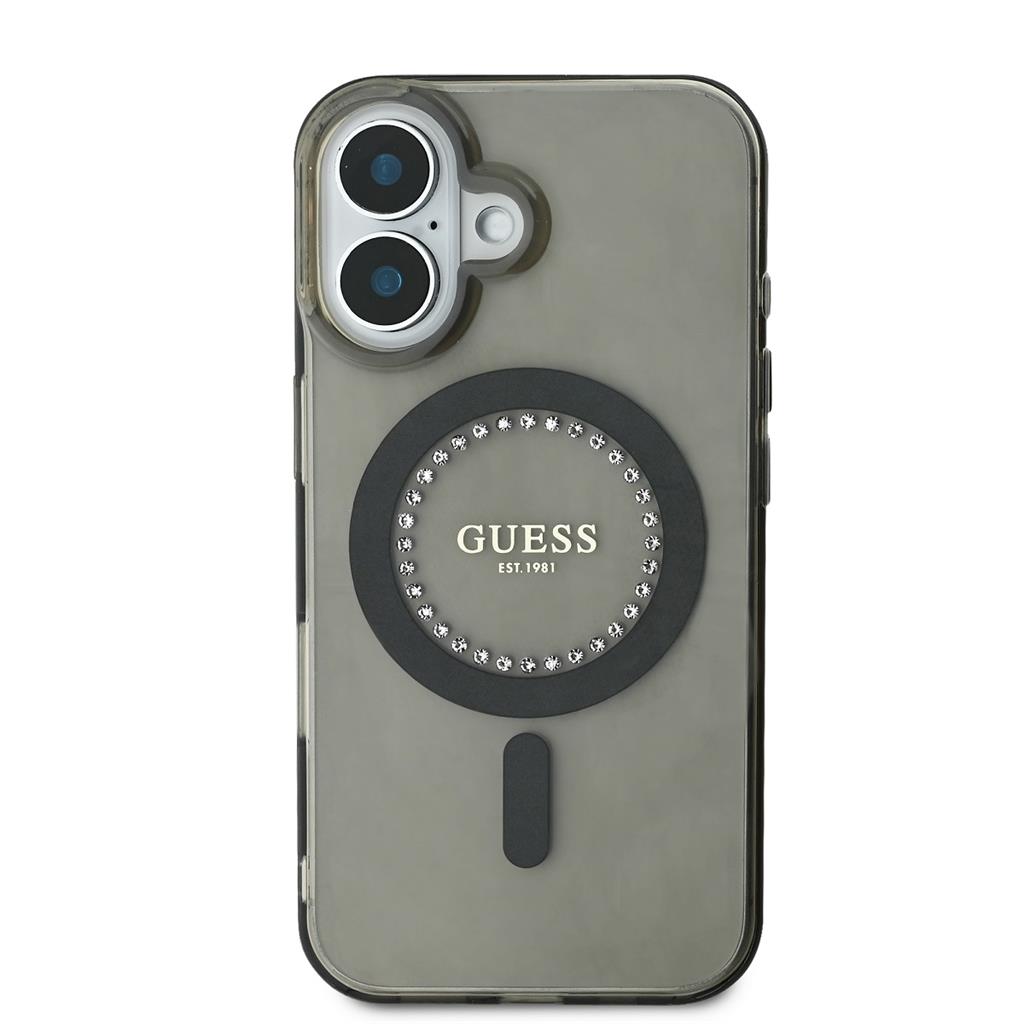 Apple iPhone 16 Guess IML Rhinestones Ring MagSafe (Fekete) - GUHMP16SPFTDTEK
