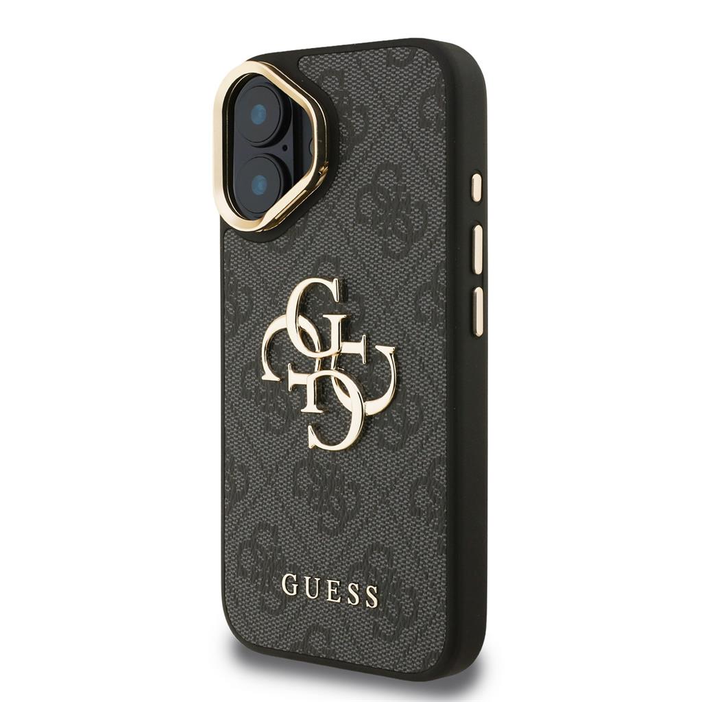 Apple iPhone 16 Guess PU 4G Metal Logo Stand Camera Frame tok (Fekete) - GUHCP16SPCS4GP4K