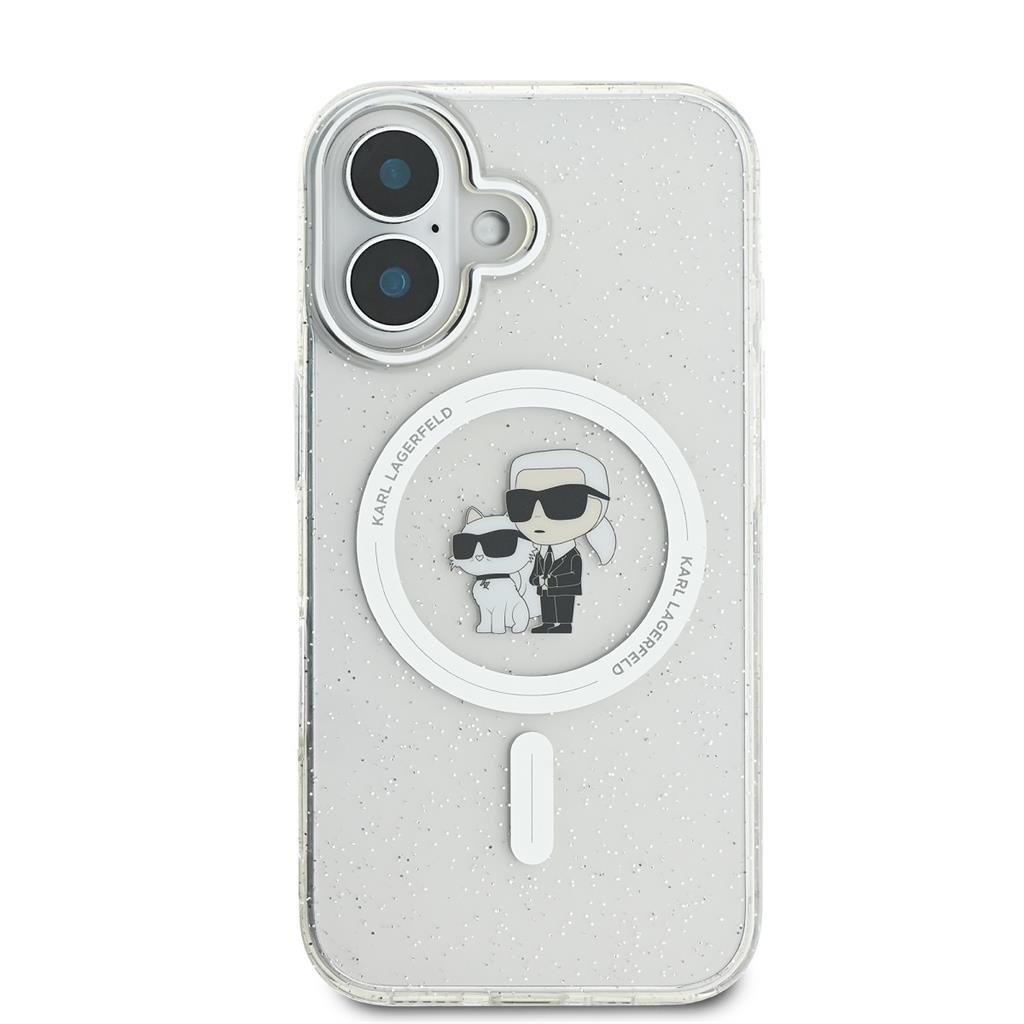 Apple iPhone 16 Karl Lagerfeld IML Glitter Karl and Choupette MagSafe tok (Átlátszó) - KLHMP16SHGKCNOT
