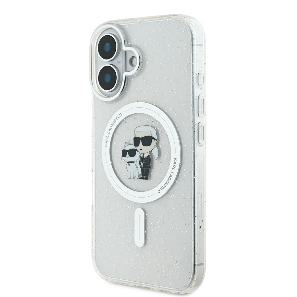 Apple iPhone 16 Karl Lagerfeld IML Glitter Karl and Choupette MagSafe tok (Átlátszó) - KLHMP16SHGKCNOT
