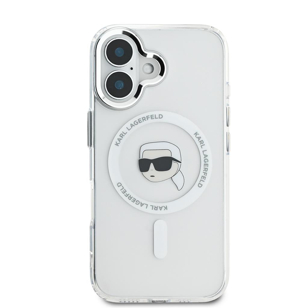 Apple iPhone 16 Karl Lagerfeld IML Karl Head Metal Frame MagSafe tok (Átlátszó) - KLHMP16SHLSKIH