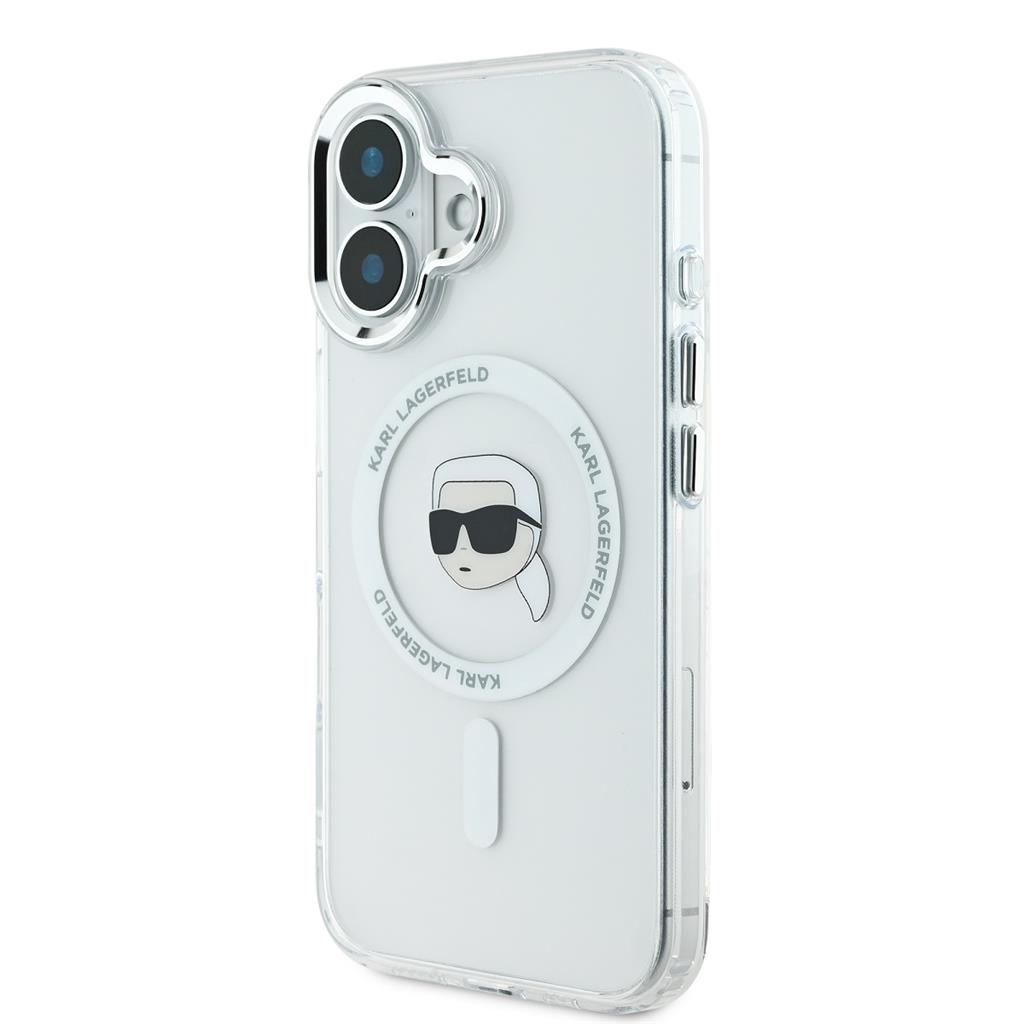 Apple iPhone 16 Karl Lagerfeld IML Karl Head Metal Frame MagSafe tok (Átlátszó) - KLHMP16SHLSKIH