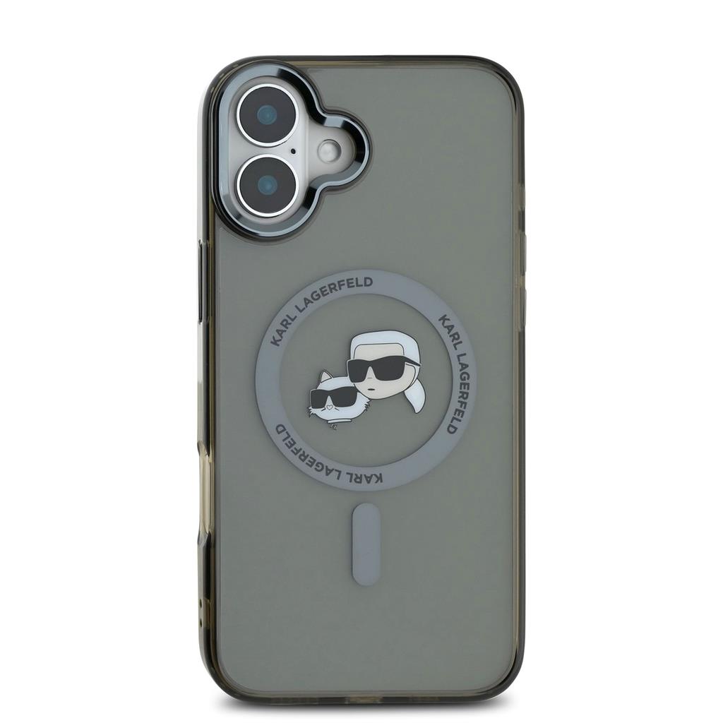 Apple iPhone 16 Karl Lagerfeld IML K&CH Heads Metal Frame MagSafe tok (Fekete) - KLHMP16SHLSKCK