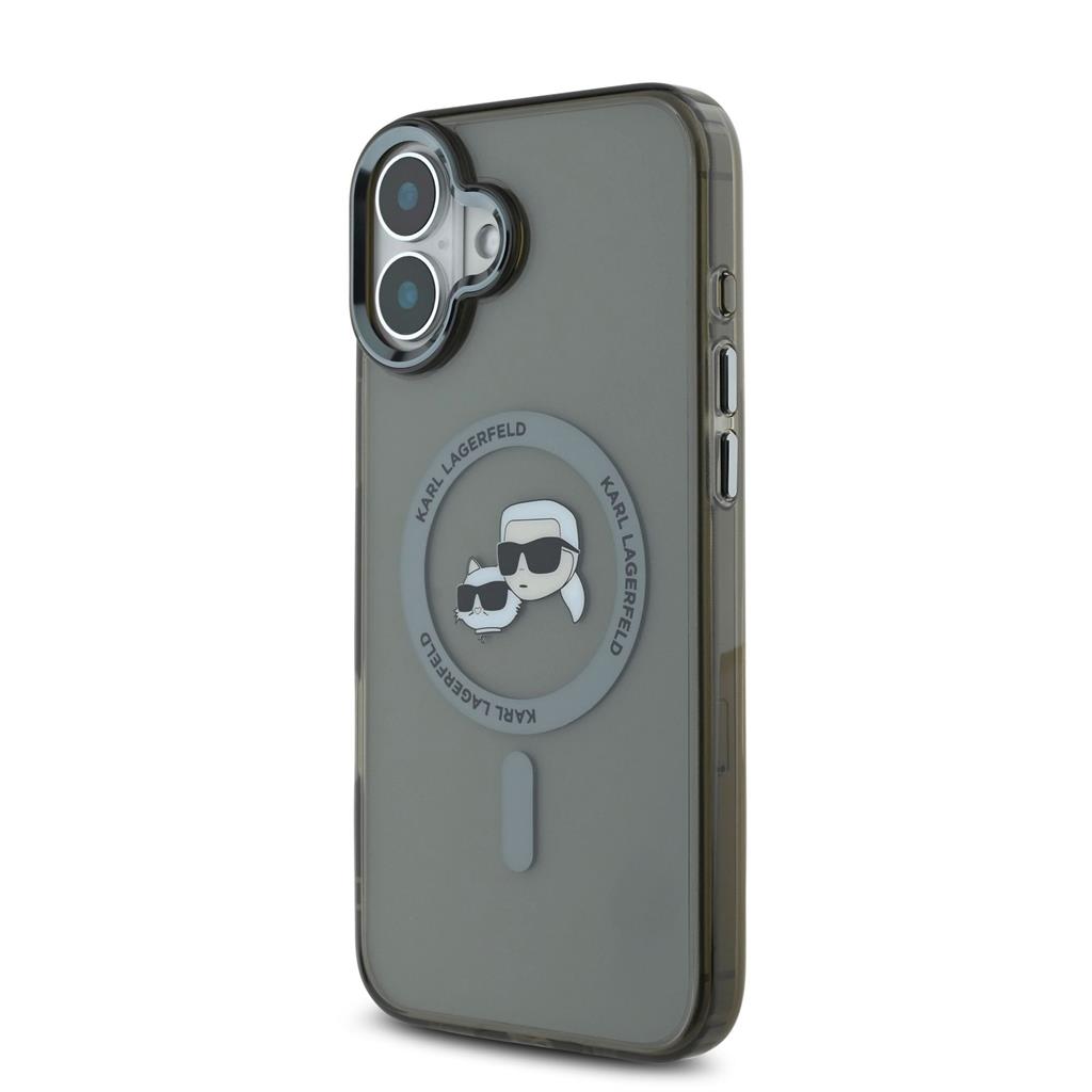 Apple iPhone 16 Karl Lagerfeld IML K&CH Heads Metal Frame MagSafe tok (Fekete) - KLHMP16SHLSKCK