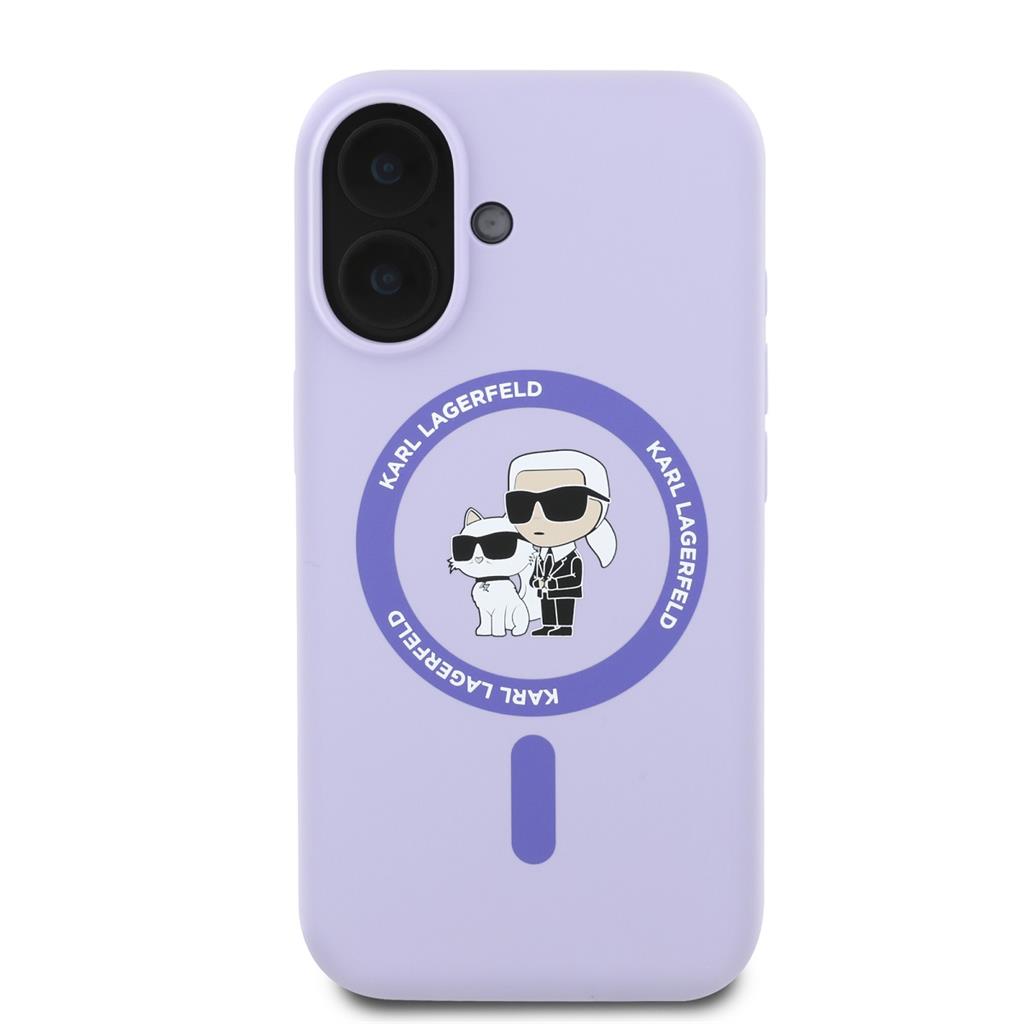 Apple iPhone 16 Karl Lagerfeld Liquid Silicone Karl and Choupette MagSafe tok (Lila) - KLHMP16SSCMKCRHU