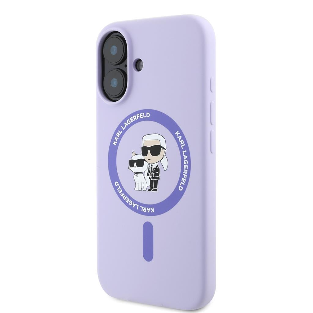 Apple iPhone 16 Karl Lagerfeld Liquid Silicone Karl and Choupette MagSafe tok (Lila) - KLHMP16SSCMKCRHU