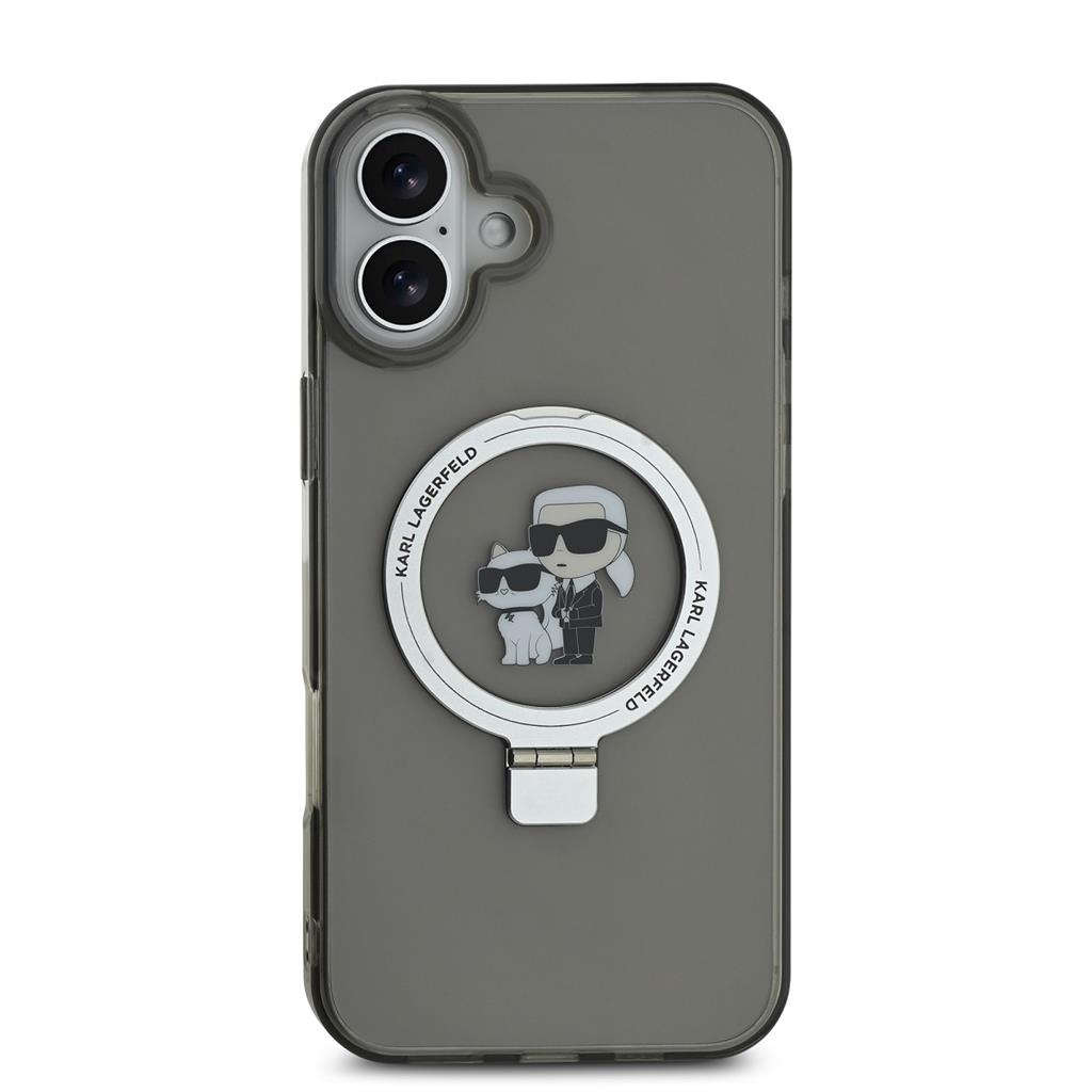 Apple iPhone 16 Karl Lagerfeld Ringstand Karl and Choupette MagSafe tok (Fekete) - KLHMP16SHMRSKCK