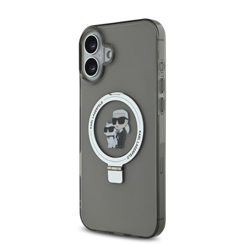 Apple iPhone 16 Karl Lagerfeld Ringstand Karl and Choupette MagSafe tok (Fekete) - KLHMP16SHMRSKCK