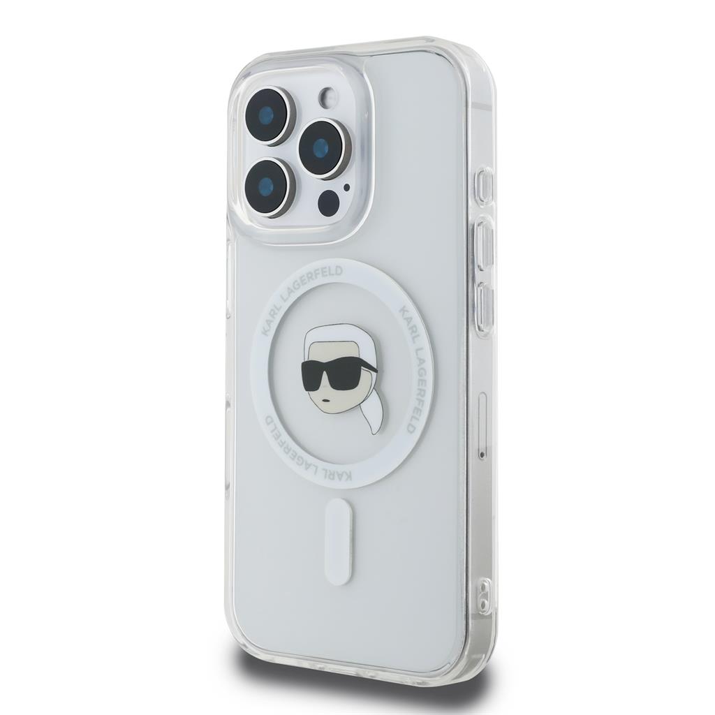 Apple iPhone 16 Pro Karl Lagerfeld IML Karl Head Metal Frame MagSafe tok (Átlátszó) - KLHMP16LHLSKIH