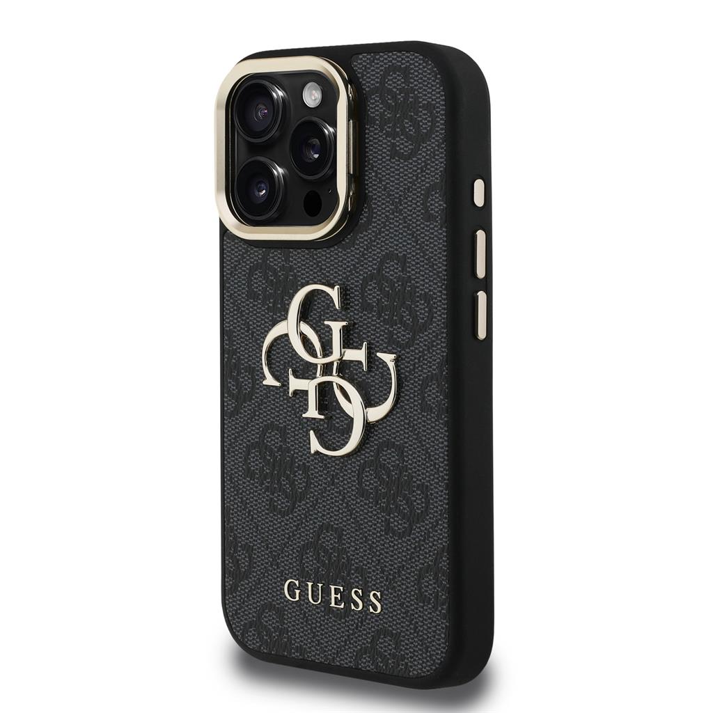 Apple iPhone 16 Pro Max Guess PU 4G Metal Logo Stand Camera Frame tok (Fekete) - GUHCP16XPCS4GP4K
