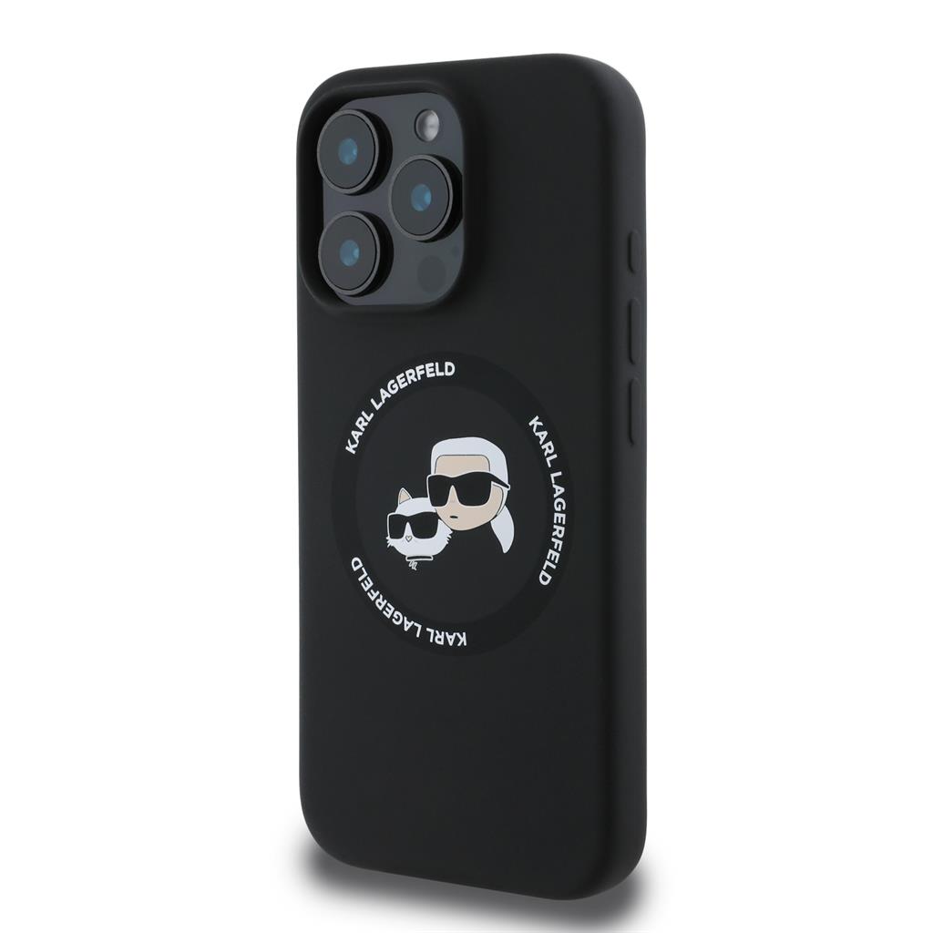 Apple iPhone 16 Pro Max Karl Lagerfeld Liquid Silicone K&CH Heads MagSafe tok (Fekete) – KLHMP16XSKCHTCK