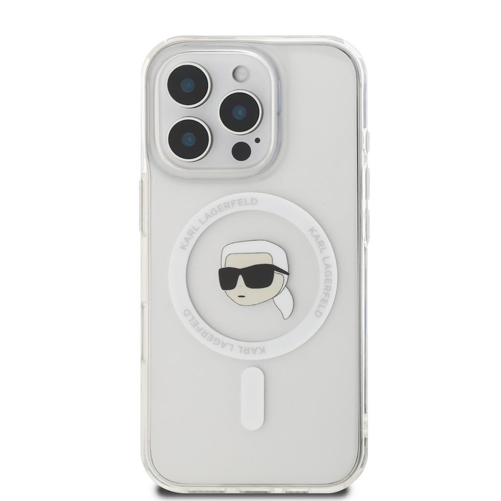 Apple iPhone 16 Pro Max Karl Lagerfeld IML Karl Head Metal Frame MagSafe tok (Átlátszó) - KLHMP16XHLSKIH