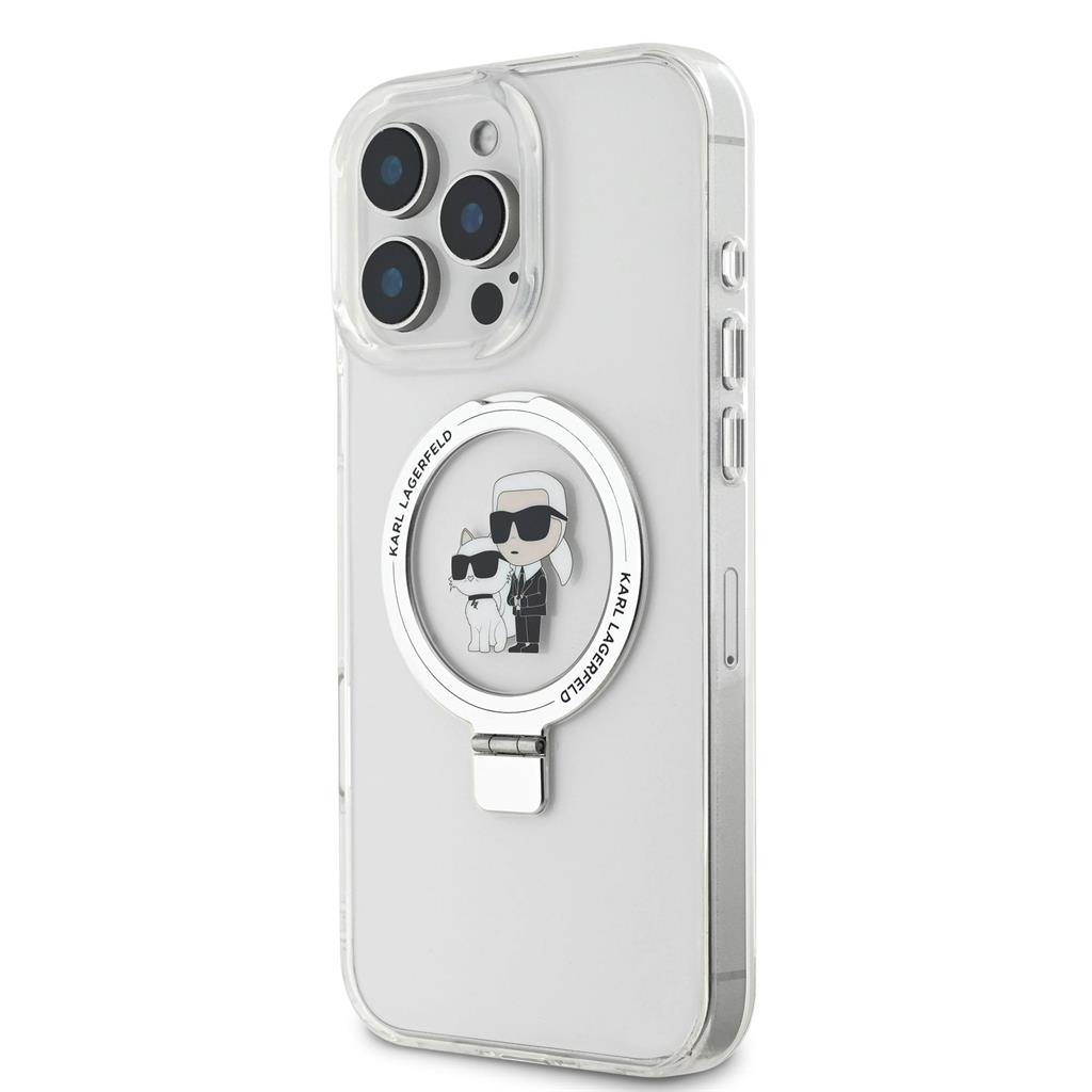 Apple iPhone 16 Pro Max Karl Lagerfeld Ringstand Karl and Choupette MagSafe tok (Fehér) - KLHMP16XHMRSKCH