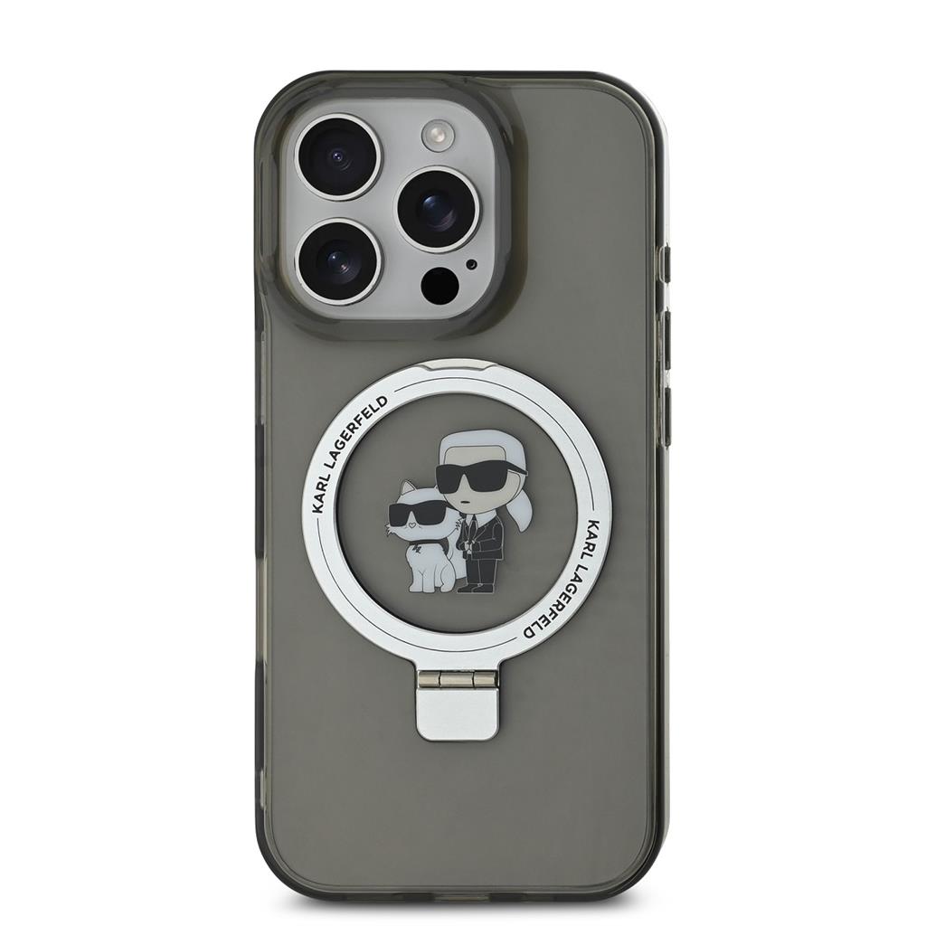 Apple iPhone 16 Pro Max Karl Lagerfeld Ringstand Karl and Choupette MagSafe tok (Fekete) - KLHMP16XHMRSKCK