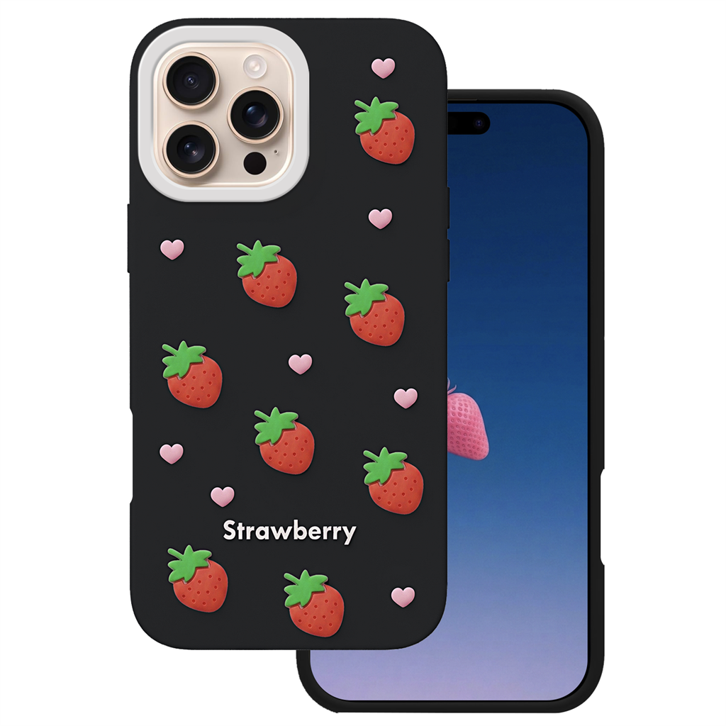 Apple iPhone 16 Pro Strawberry hátlap tok (Fekete)