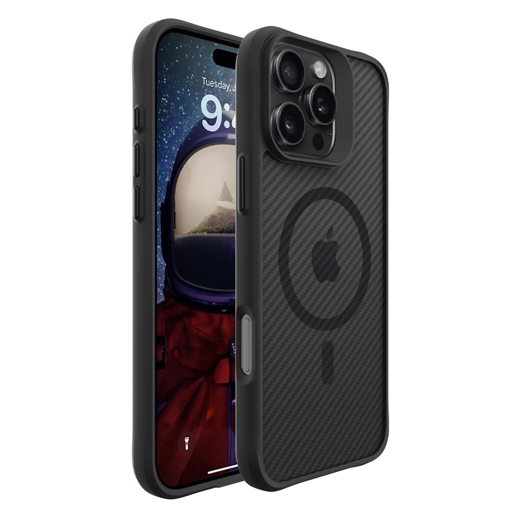 Apple iPhone 16 Pro TOKO Carbon fiber MagSafe hátlap tok (Fekete)