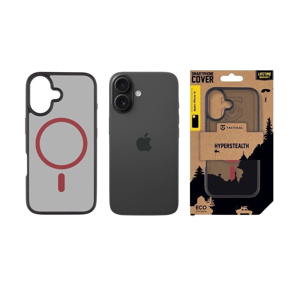Apple iPhone 16 Tactical MagForce Hyperstealth 2.0 hátlap tok (Fekete - Piros)