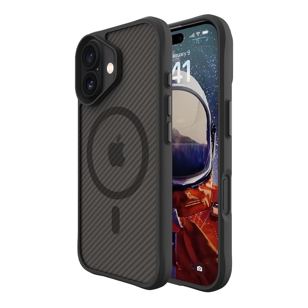 Apple iPhone 16 TOKO Carbon fiber MagSafe hátlap tok (Fekete)