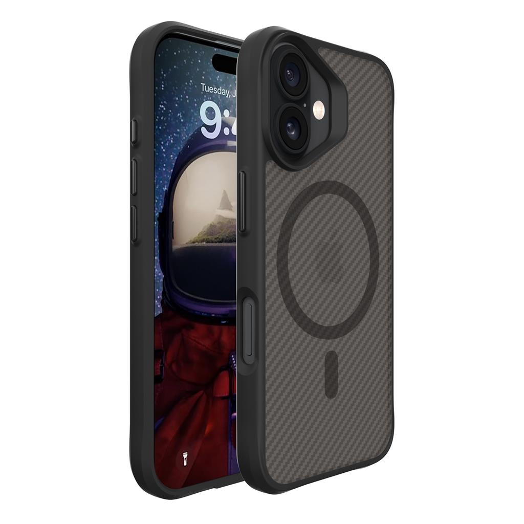 Apple iPhone 16 TOKO Carbon fiber MagSafe hátlap tok (Fekete)