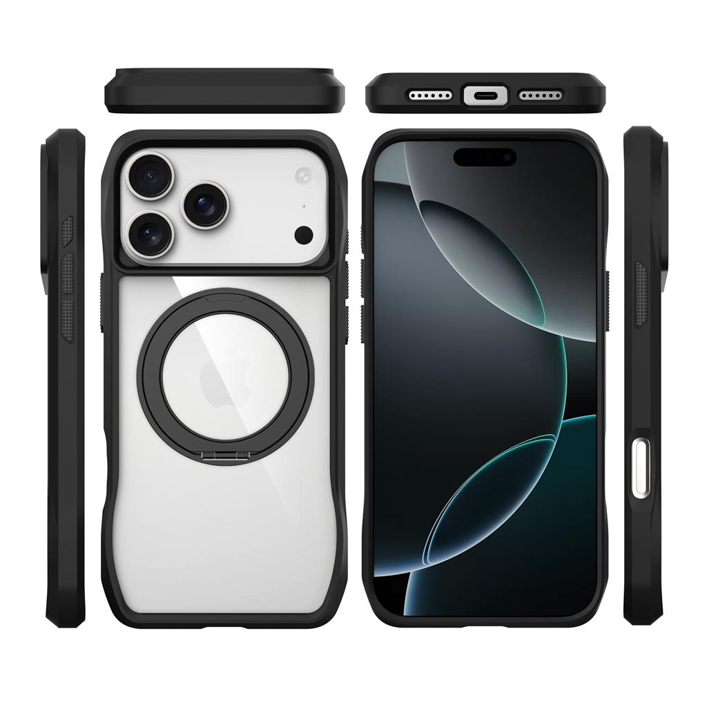 Apple iPhone 17 Pro TOKO Octagon MagSafe 360 forgatható hátlap tok (Fekete)