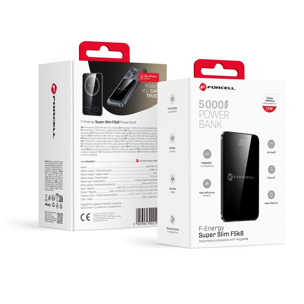 Forcell F-Energy SuperSlim F10K8 MagSafe power bank 15W 10000 mAh (Fehér)