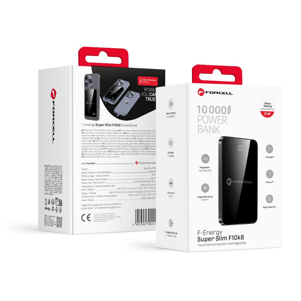 Forcell F-Energy SuperSlim F10K8 MagSafe power bank 15W 10000 mAh (Fekete)