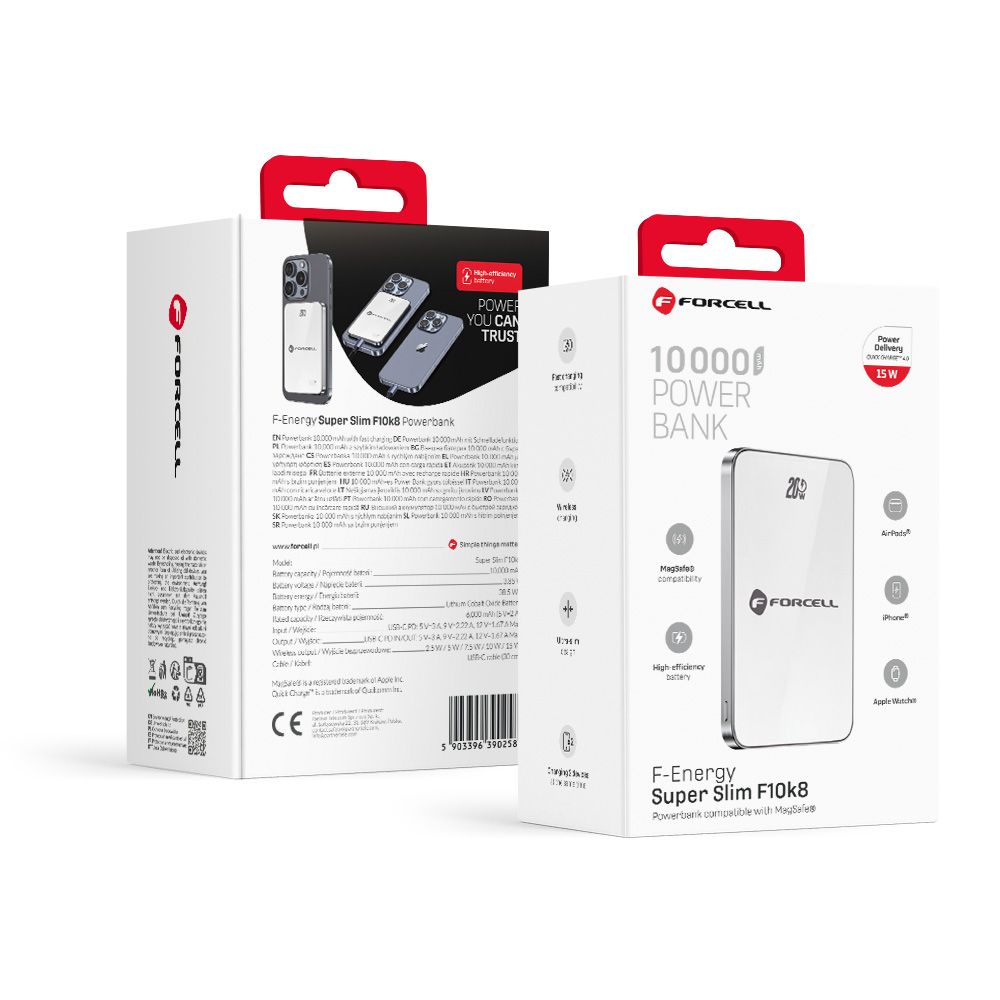 Forcell F-Energy SuperSlim F5K8 MagSafe power bank 15W 5000 mAh (Fehér)