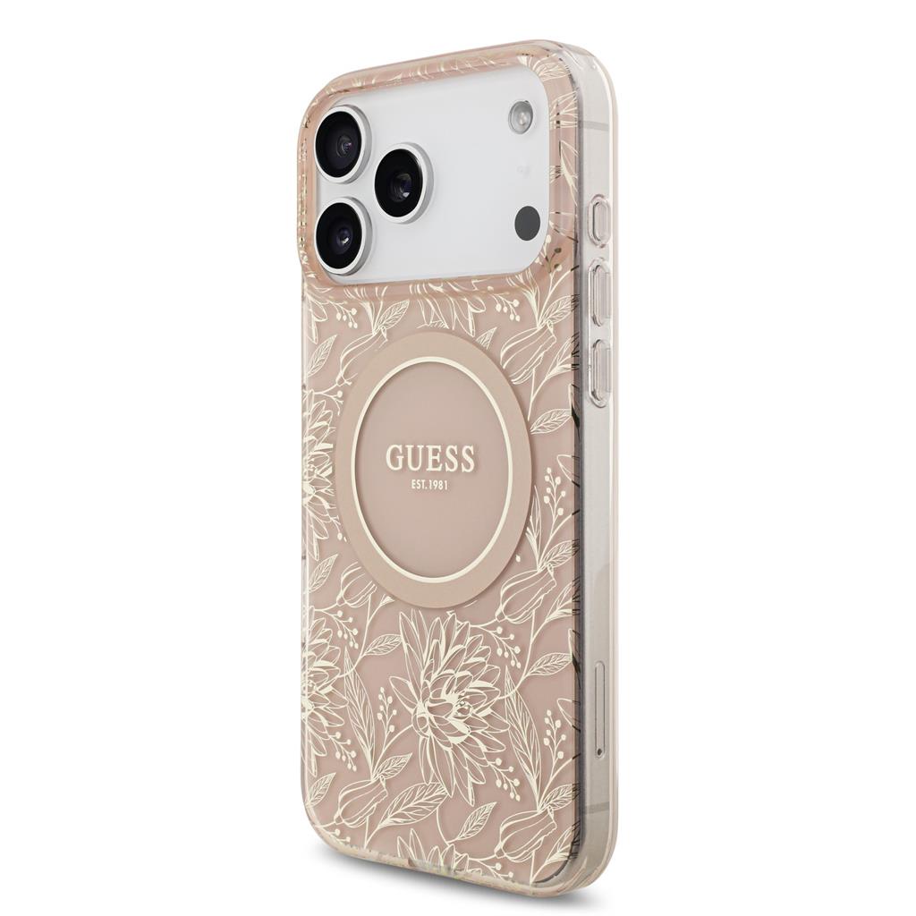 Guess IML Flowers Allover Strap MagSafe iPhone 17 Pro Max (Rózsaszín)
