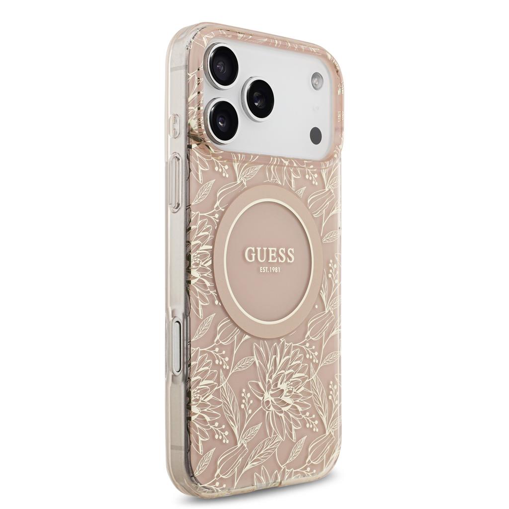 Guess IML Flowers Allover Strap MagSafe iPhone 17 Pro Max (Rózsaszín)