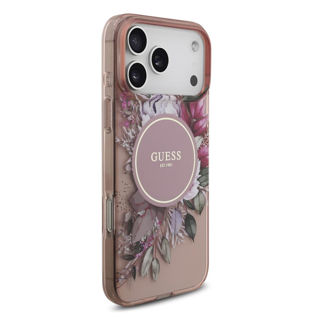Guess IML Flowers Strap MagSafe iPhone 17 Pro Max (Rózsaszín)