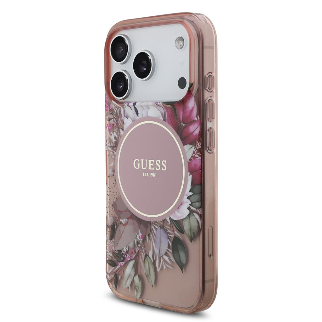Guess IML Flowers Strap MagSafe iPhone 17 Pro (Rózsaszín)