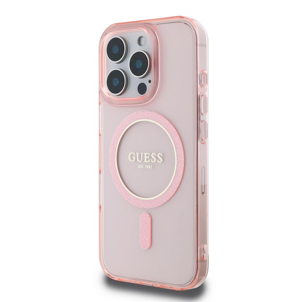 Apple iPhone 16 Pro Guess IML Glitter Ring MagSafe tok (Rózsaszín) - GUHMP16LHFGEREP