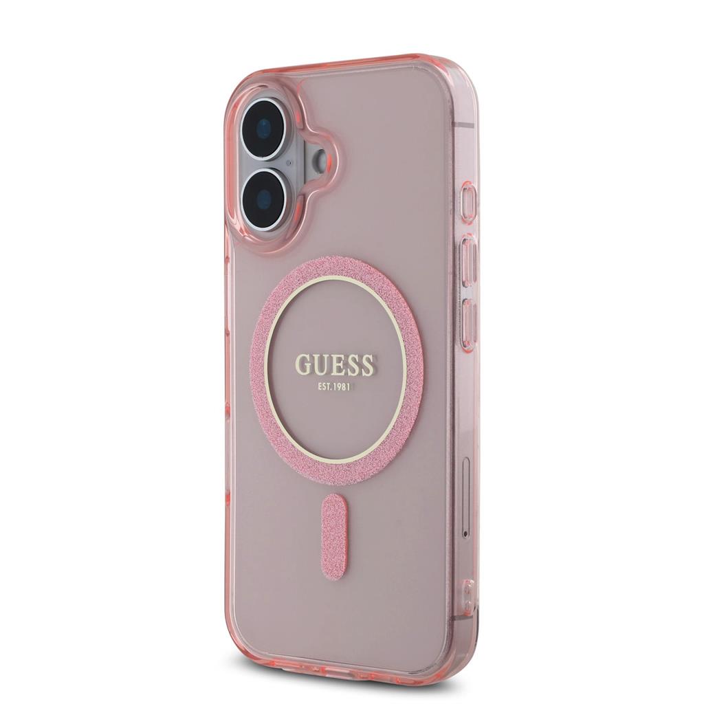 Apple iPhone 16 Guess IML Glitter Ring MagSafe tok (Rózsaszín) - GUHMP16SHFGEREP