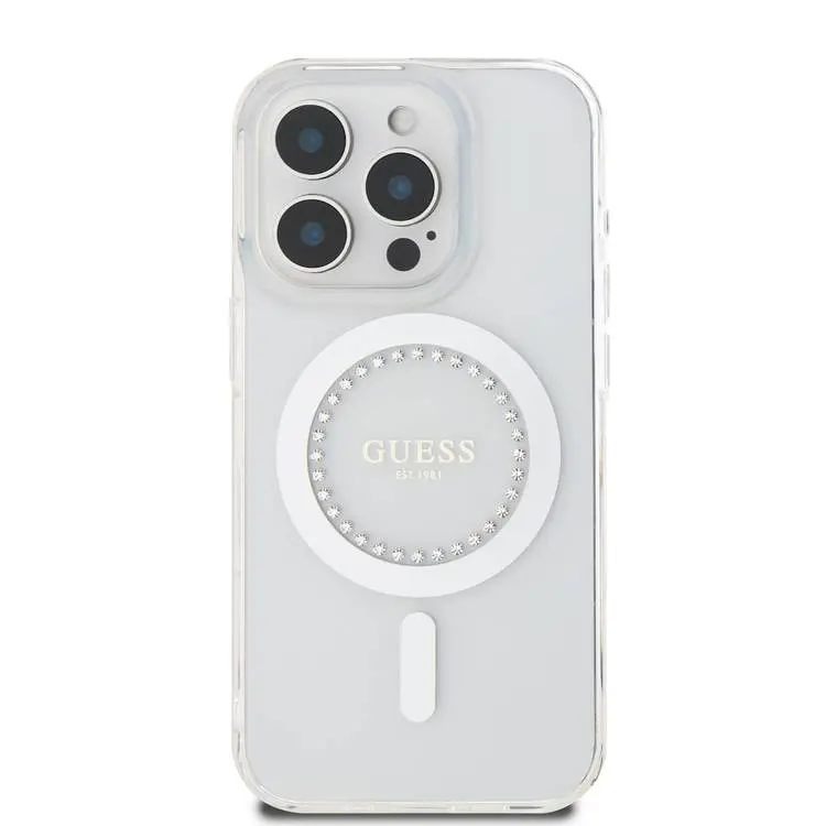 Guess IML Rhinestones Ring MagSafe iPhone 16 Pro hátlap tok (Fehér) - GUHMP16XPFTDTEH