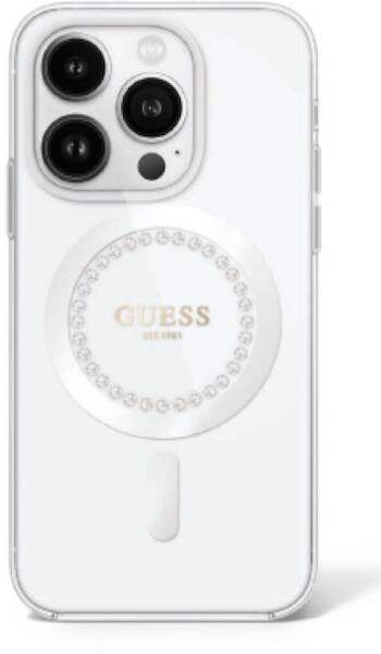 Guess IML Rhinestones Ring MagSafe pro iPhone 16 Pro hátlap tok (Fehér) - GUHMP16LPFTDTEH