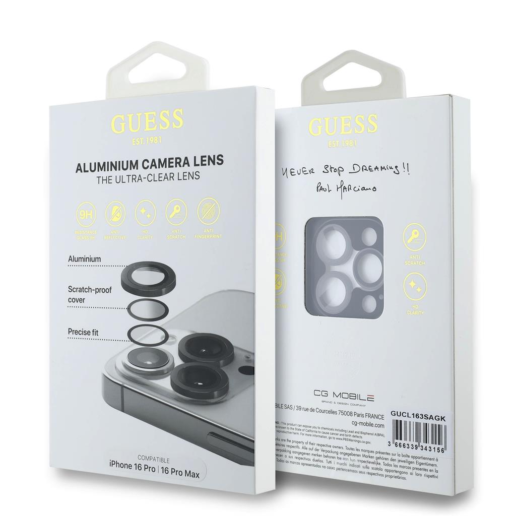 Apple iPhone 16 Pro / Pro Max Guess Fém lencsevédő (Fekete) - GUCL163SAGK