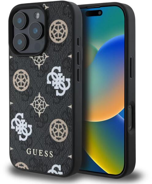 Guess PU 4G Peony MagSafe pro iPhone 16 hátlap tok (Fekete) - GUHMP16SP4PWPK