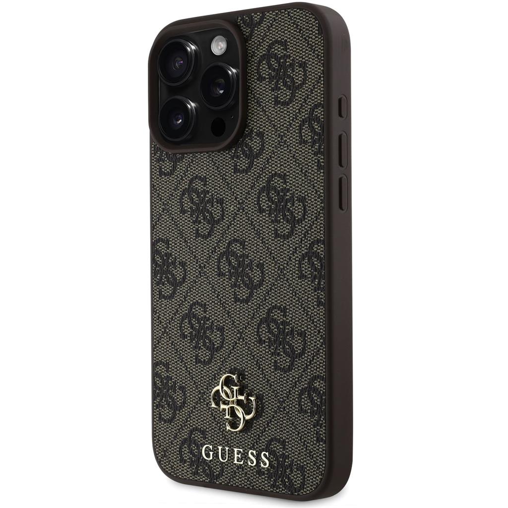 Apple iPhone 16 Pro Guess PU 4G Small Metal Logo MagSafe tok (Barna) - GUHMP16LP4SM4MW
