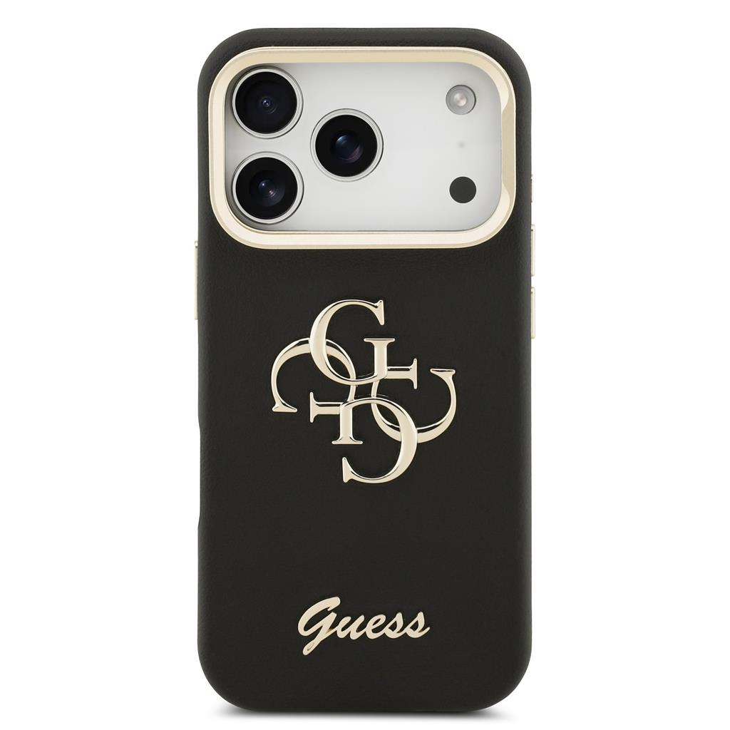 Guess PU Grained 4G Logo Stand Camera Frame iPhone 17 Pro (Fekete)