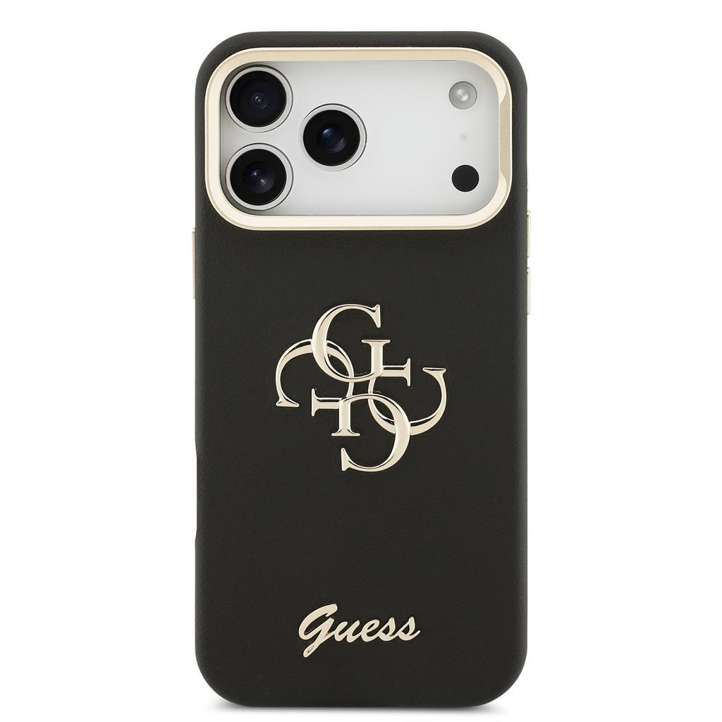 Guess PU Grained 4G Logo Stand Camera Frame iPhone 17 Pro Max (Fekete)
