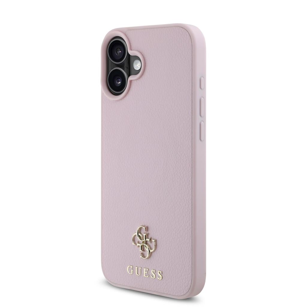 Apple iPhone 16 Guess PU Grained 4G Small Metal Logo MagSafe tok (Rózsaszín) - GUHMP16SPGCSM4MP