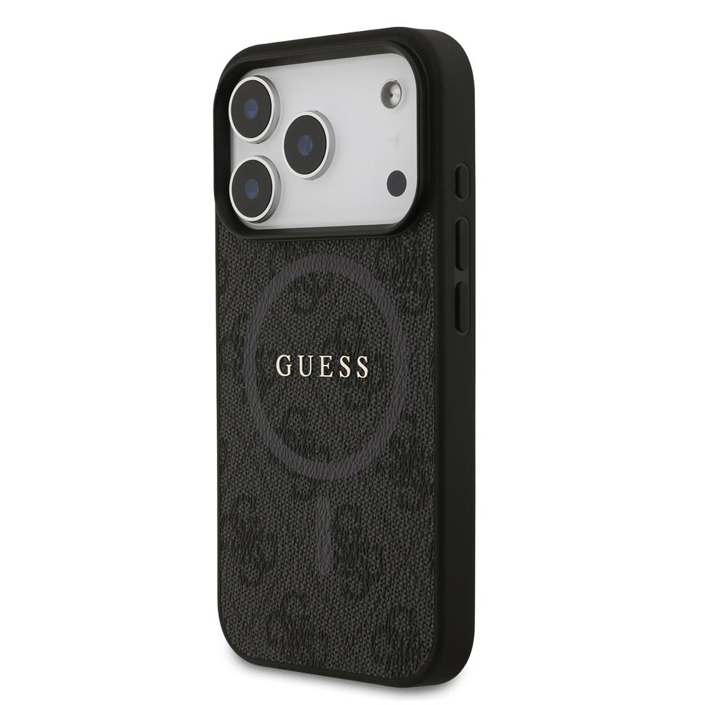 Guess PU Leather 4G Colored Ring MagSafe iPhone 17 Pro (Fekete)