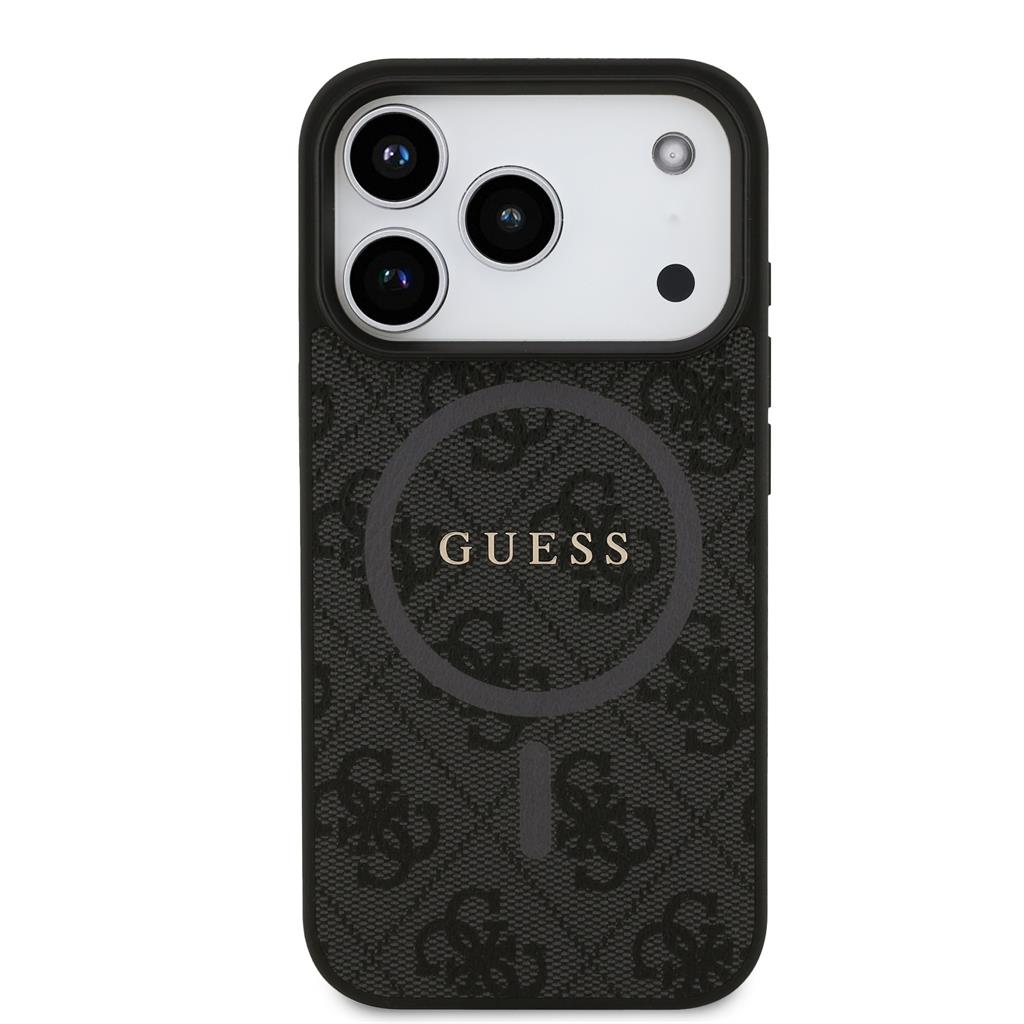 Guess PU Leather 4G Colored Ring MagSafe iPhone 17 Pro (Fekete)